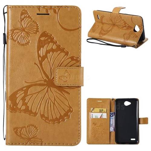 Embossing 3D Butterfly Leather Wallet Case for LG X Power2 - Yellow