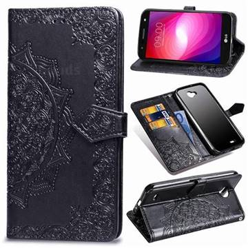 Embossing Imprint Mandala Flower Leather Wallet Case for LG X Power2 - Black