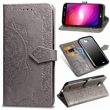 Embossing Imprint Mandala Flower Leather Wallet Case for LG X Power2 - Gray