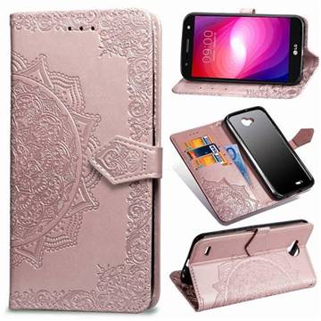 Embossing Imprint Mandala Flower Leather Wallet Case for LG X Power2 - Rose Gold