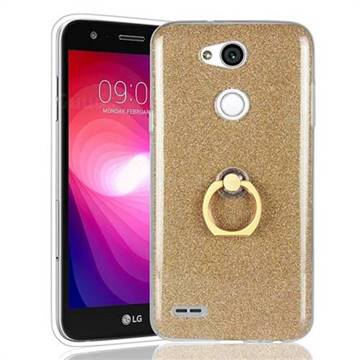 Luxury Soft TPU Glitter Back Ring Cover with 360 Rotate Finger Holder Buckle for LG X Power 3 - Golden