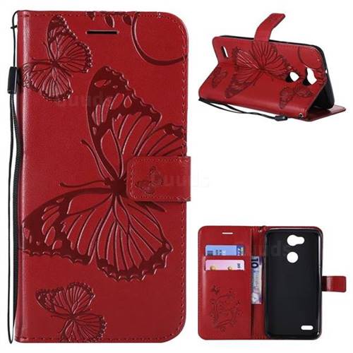 Embossing 3D Butterfly Leather Wallet Case for LG X Power 3 - Red