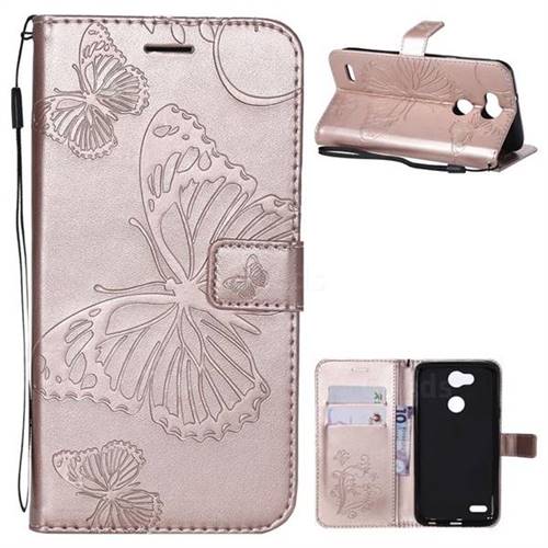 Embossing 3D Butterfly Leather Wallet Case for LG X Power 3 - Rose Gold