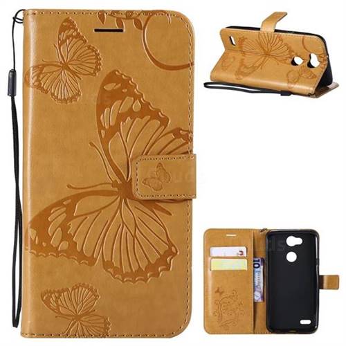 Embossing 3D Butterfly Leather Wallet Case for LG X Power 3 - Yellow