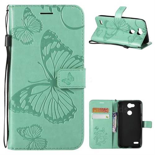 Embossing 3D Butterfly Leather Wallet Case for LG X Power 3 - Green