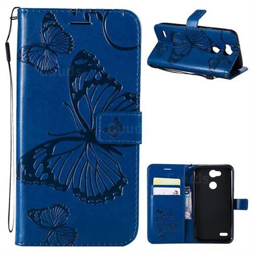 Embossing 3D Butterfly Leather Wallet Case for LG X Power 3 - Blue
