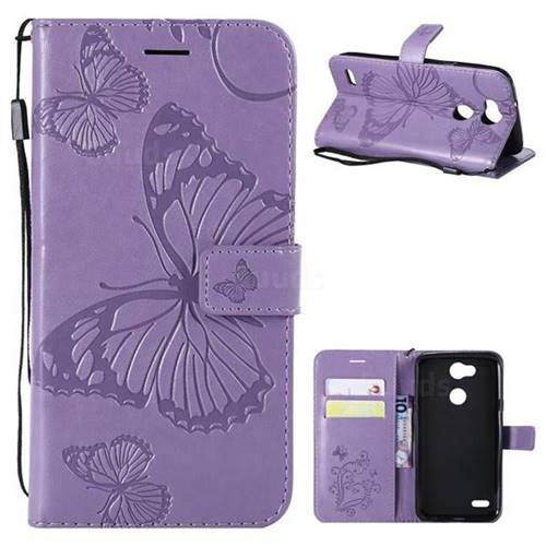 Embossing 3D Butterfly Leather Wallet Case for LG X Power 3 - Purple