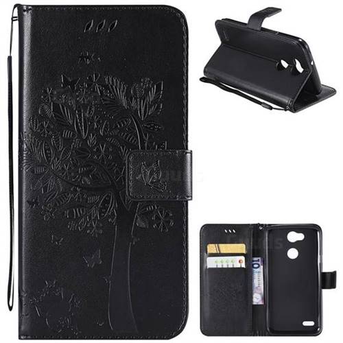 Embossing Butterfly Tree Leather Wallet Case for LG X Power 3 - Black
