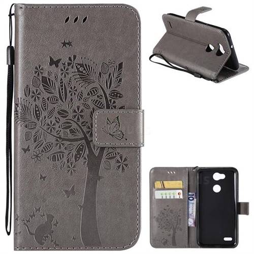 Embossing Butterfly Tree Leather Wallet Case for LG X Power 3 - Grey