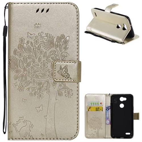 Embossing Butterfly Tree Leather Wallet Case for LG X Power 3 - Champagne