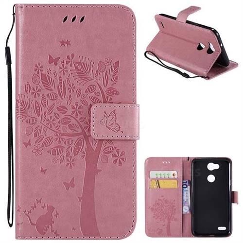 Embossing Butterfly Tree Leather Wallet Case for LG X Power 3 - Pink
