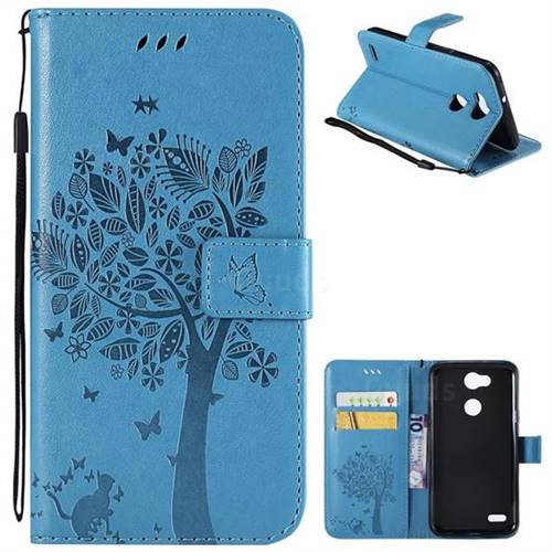 Embossing Butterfly Tree Leather Wallet Case for LG X Power 3 - Blue