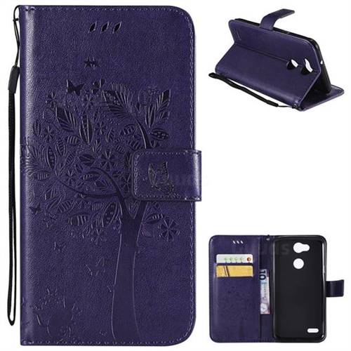 Embossing Butterfly Tree Leather Wallet Case for LG X Power 3 - Purple