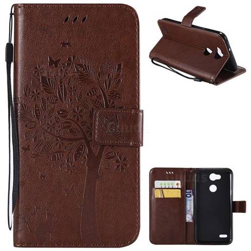 Embossing Butterfly Tree Leather Wallet Case for LG X Power 3 - Coffee