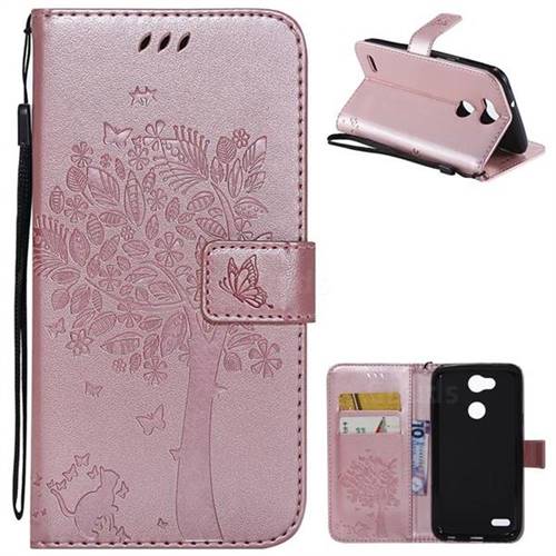 Embossing Butterfly Tree Leather Wallet Case for LG X Power 3 - Rose Pink