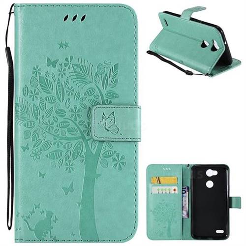 Embossing Butterfly Tree Leather Wallet Case for LG X Power 3 - Cyan