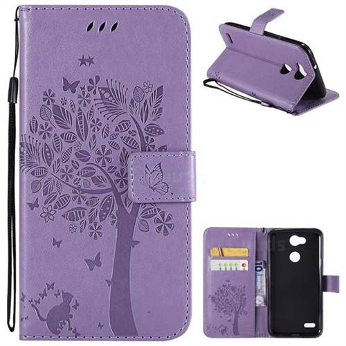 Embossing Butterfly Tree Leather Wallet Case for LG X Power 3 - Violet