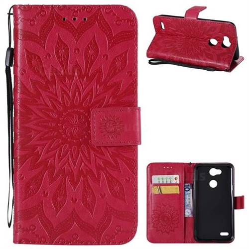 Embossing Sunflower Leather Wallet Case for LG X Power 3 - Red