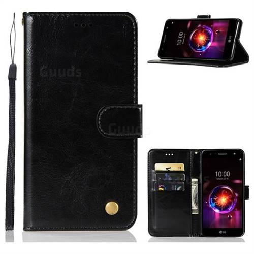 Luxury Retro Leather Wallet Case for LG X Power 3 - Black