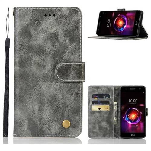 Luxury Retro Leather Wallet Case for LG X Power 3 - Gray
