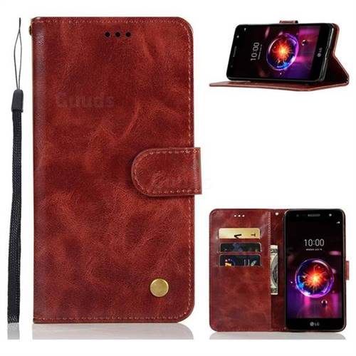 Luxury Retro Leather Wallet Case for LG X Power 3 - Wine Red