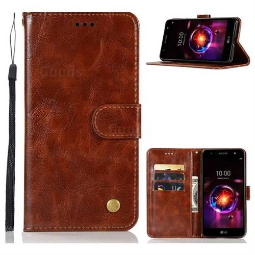 Luxury Retro Leather Wallet Case for LG X Power 3 - Brown
