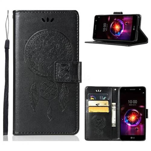 Intricate Embossing Owl Campanula Leather Wallet Case for LG X Power 3 - Black