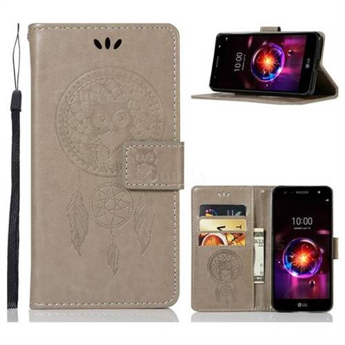 Intricate Embossing Owl Campanula Leather Wallet Case for LG X Power 3 - Grey