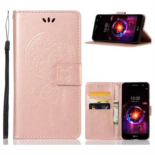 Intricate Embossing Owl Campanula Leather Wallet Case for LG X Power 3 - Rose Gold