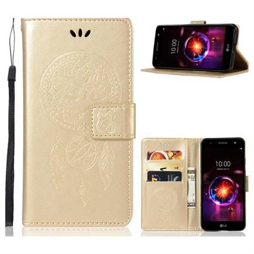 Intricate Embossing Owl Campanula Leather Wallet Case for LG X Power 3 - Champagne