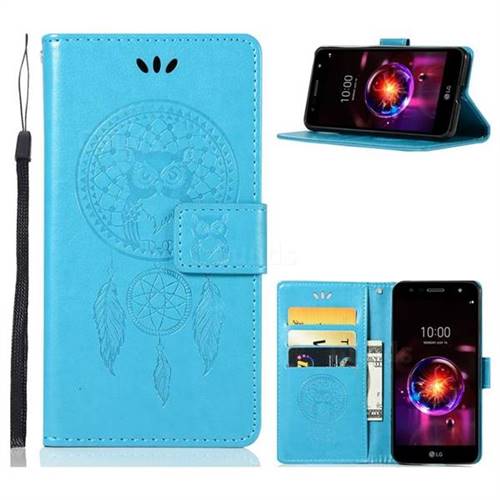Intricate Embossing Owl Campanula Leather Wallet Case for LG X Power 3 - Blue
