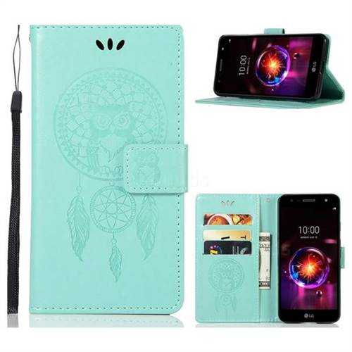 Intricate Embossing Owl Campanula Leather Wallet Case for LG X Power 3 - Green