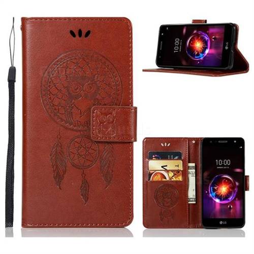 Intricate Embossing Owl Campanula Leather Wallet Case for LG X Power 3 - Brown