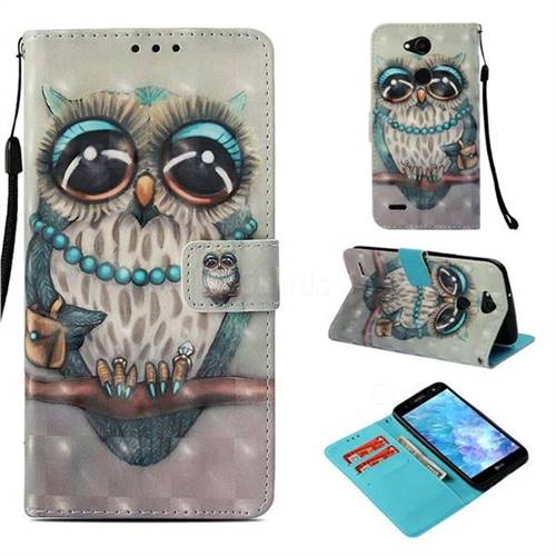 Sweet Gray Owl 3D Painted Leather Wallet Case for LG X Power 3