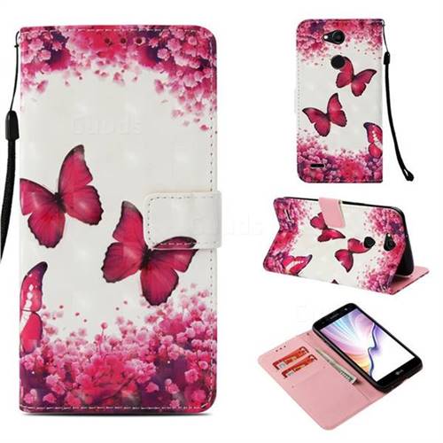Rose Butterfly 3D Painted Leather Wallet Case for LG X Power 3
