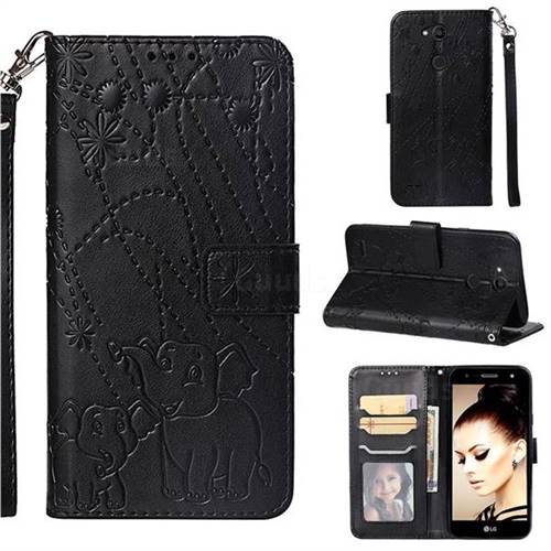 Embossing Fireworks Elephant Leather Wallet Case for LG X Power 3 - Black