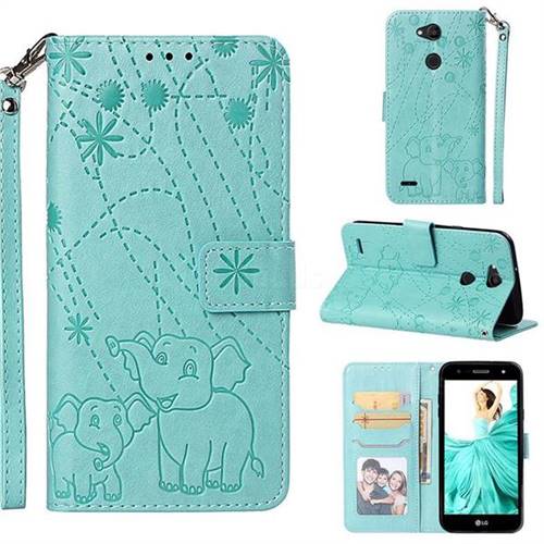 Embossing Fireworks Elephant Leather Wallet Case for LG X Power 3 - Green