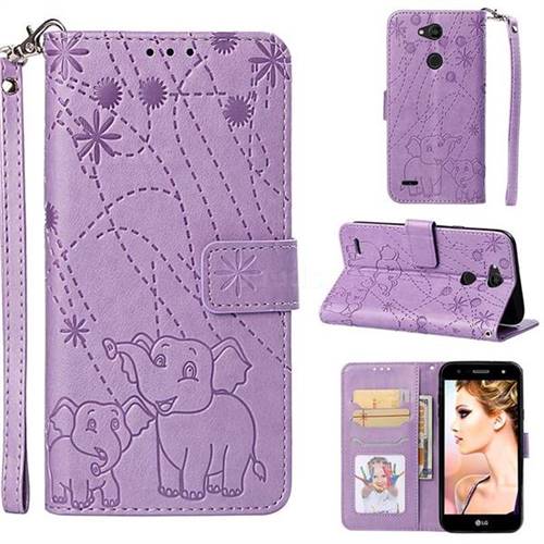 Embossing Fireworks Elephant Leather Wallet Case for LG X Power 3 - Purple