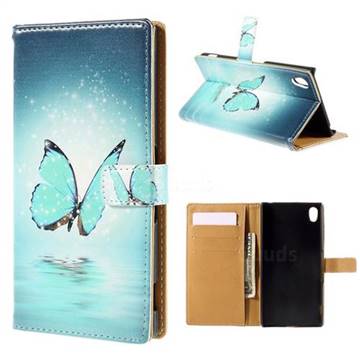 Sea Blue Butterfly Leather Wallet Case for Sony Xperia M4 Aqua E2303 E2333 E2353