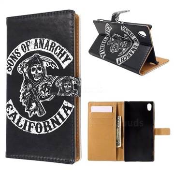 Black Skull Leather Wallet Case for Sony Xperia M4 Aqua E2303 E2333 E2353
