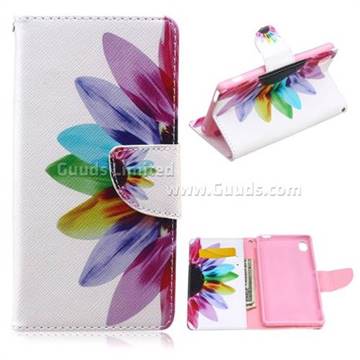 Seven-color Flowers Leather Wallet Case for Sony Xperia M4 Aqua E2303 E2333 E2353