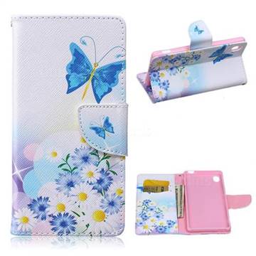 Butterflies Flowers Leather Wallet Case for Sony Xperia M4 Aqua E2303 E2333 E2353