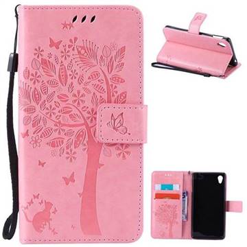 Embossing Butterfly Tree Leather Wallet Case for Sony Xperia M4 Aqua E2303 E2333 E2353 - Pink