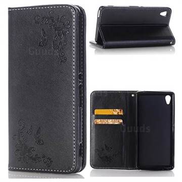 Intricate Embossing Slim Butterfly Rose Leather Holster Case for Sony Xperia M4 Aqua E2303 E2333 E2353 - Black