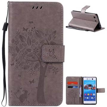 Embossing Butterfly Tree Leather Wallet Case for Sony Xperia M5 E5603 / M5 Dual E5633 - Grey