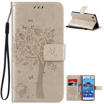 Embossing Butterfly Tree Leather Wallet Case for Sony Xperia M5 E5603 / M5 Dual E5633 - Champagne