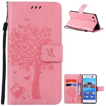 Embossing Butterfly Tree Leather Wallet Case for Sony Xperia M5 E5603 / M5 Dual E5633 - Pink