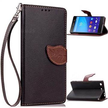 Leaf Buckle Litchi Leather Wallet Phone Case for Sony Xperia M5 E5603 / M5 Dual E5633 - Black