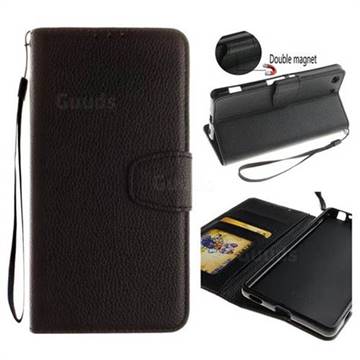 Litchi Pattern PU Leather Wallet Case for Sony Xperia M5 E5603 / M5 Dual E5633 - Black
