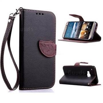 Leaf Buckle Litchi Leather Wallet Phone Case for HTC One M9 - Black